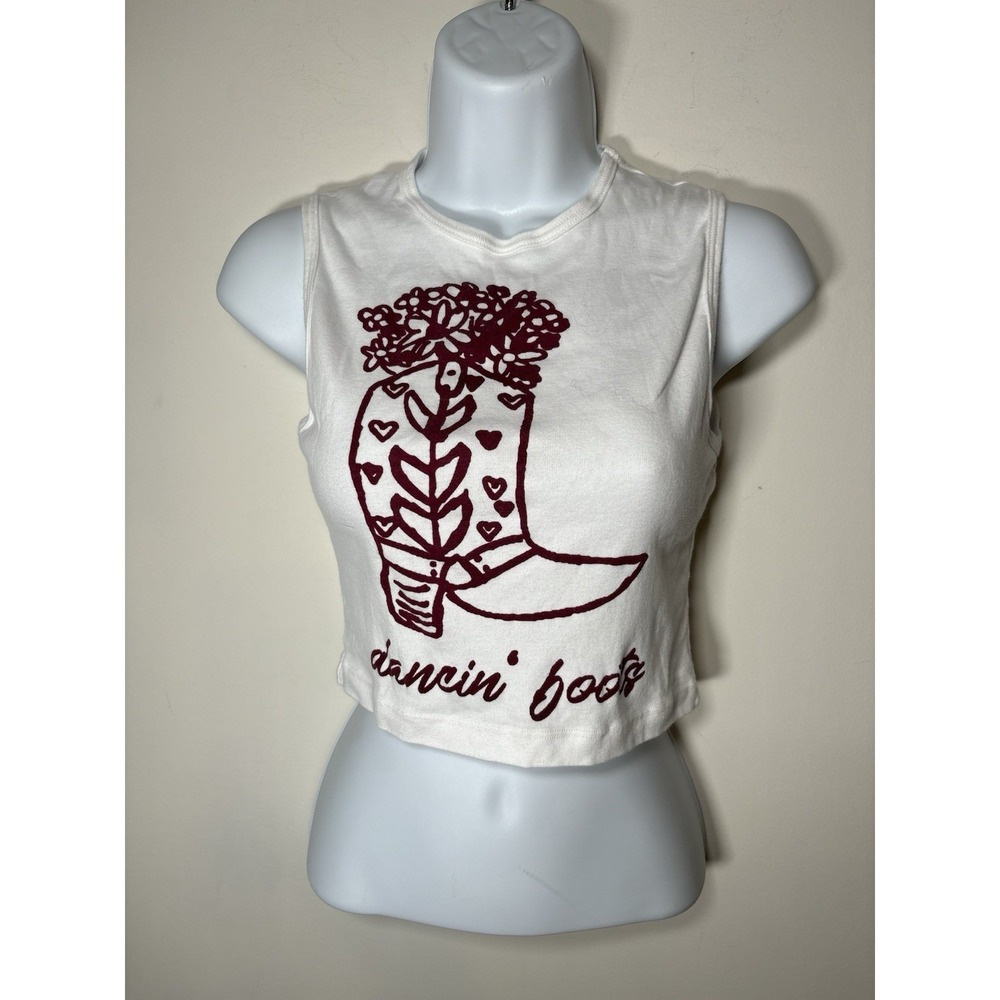 Dancing Boots Size Small White Tank Crop Top Western Festival Country Concert